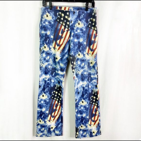 Vintage Blue Tie Dye USA Flag Flare Pants Side Zip - Picture 1 of 7